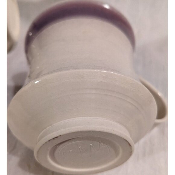 3 Art Pottery Mugs Signed Coffee Cup Handmade Studio Tea Purple White Stripe Set - Picture 4 of 16